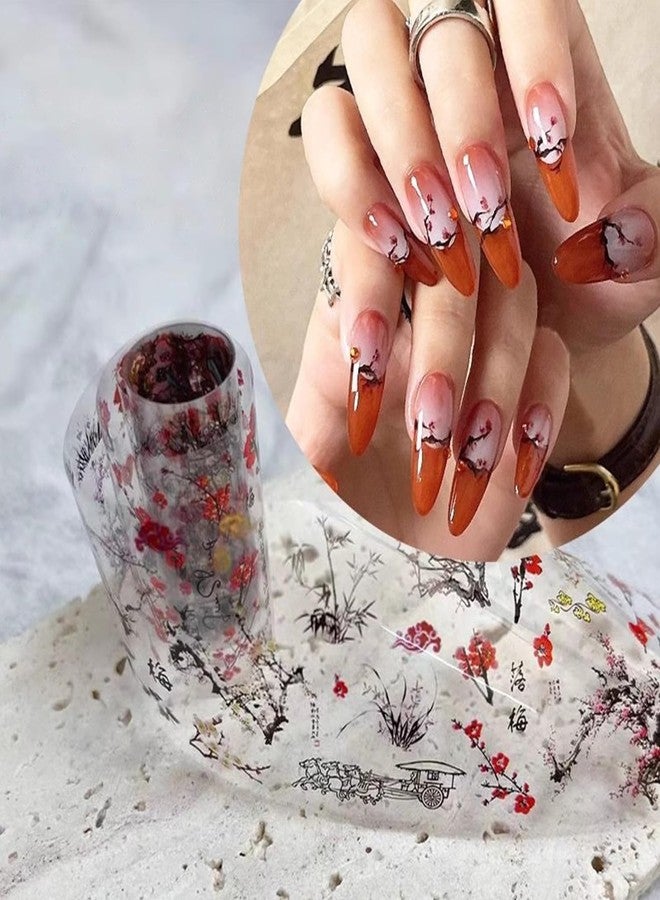 JERCLITY 10 Rolls Chinese Style Nail Foil Transfer Sticker Plum Orchid Bamboo Ink Painting Pattern Nail Art Decals Transfer Stickers Wraps - Image 4